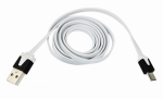 USB кабель microUSB универсальный шнур плоский 1м белый (1/10/500)