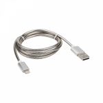 USB кабель для iPhone 5/6/7 моделей, шнур в металлической оплетке, серебристый REXANT (1/10/100)